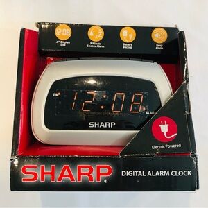Digital Alarm Clock with Red LED Display Silver Sharp Electric